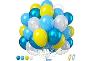 SOWIDE Yellow Blue Clear Balloon, 60 Pcs 12 Inches Metallic Blue Sponge Theme Balloons for Kids Cartoon Sponge Party Decorations Birthday Balloons Baby Shower Engagement Party Supplies