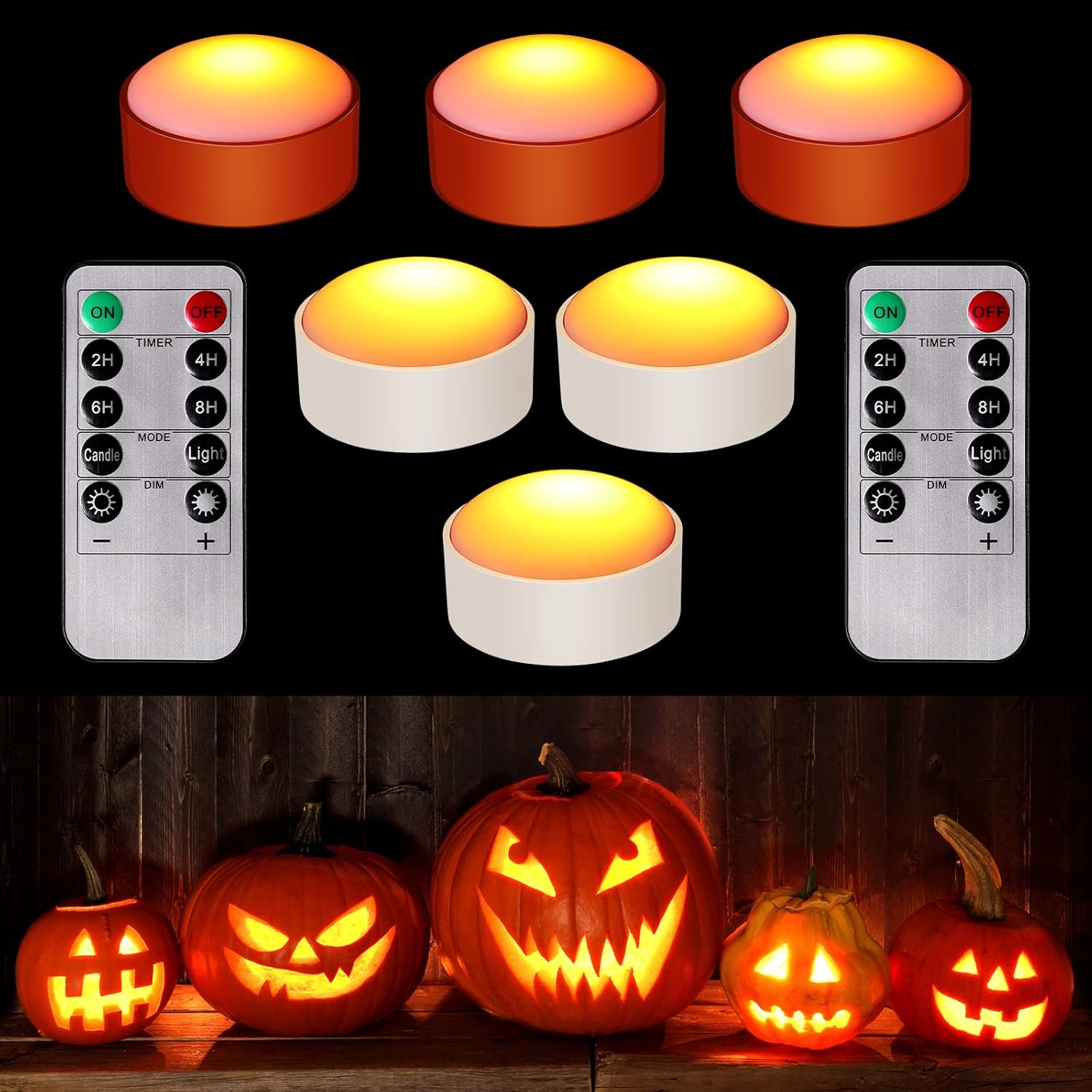 Lighting - 6 Pieces Halloween Pumpkin Lights with Remote and Timer Led Pumpkin Lights Battery Operated Pumpkin Pat Lights Jack O Lantern Light Bright Flameless Candles for Halloween Thanksgiving (Orange, White)