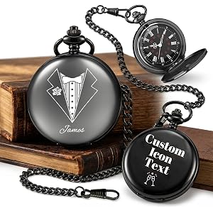 QSZ Personalized Photo Pocket Watch for Men Custom Engraved Picture and Text on Both Sides Vintage Pocket Watch with Chain Me