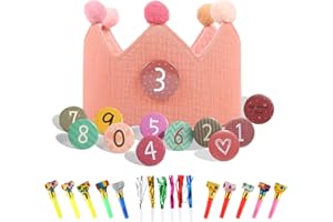 Hyber&Cara Birthday Crown Hat Boy Girl, Birthday Crown with Numbers, Children's Party Hats, Party Decorations（Pink or Blue）