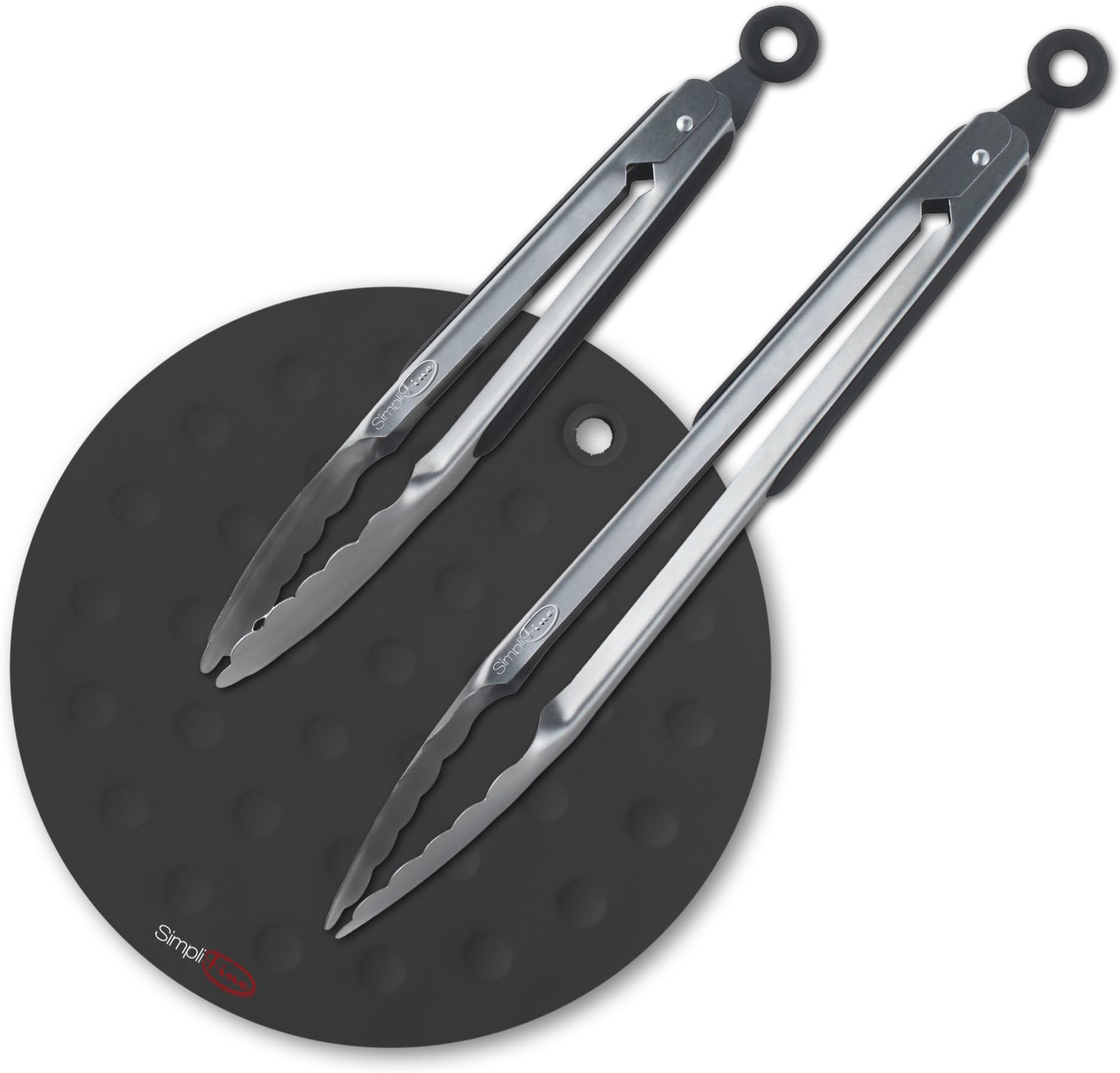 SimpliFine Supreme Tongs - 2 Stainless Steel Kitchen Tongs - Black