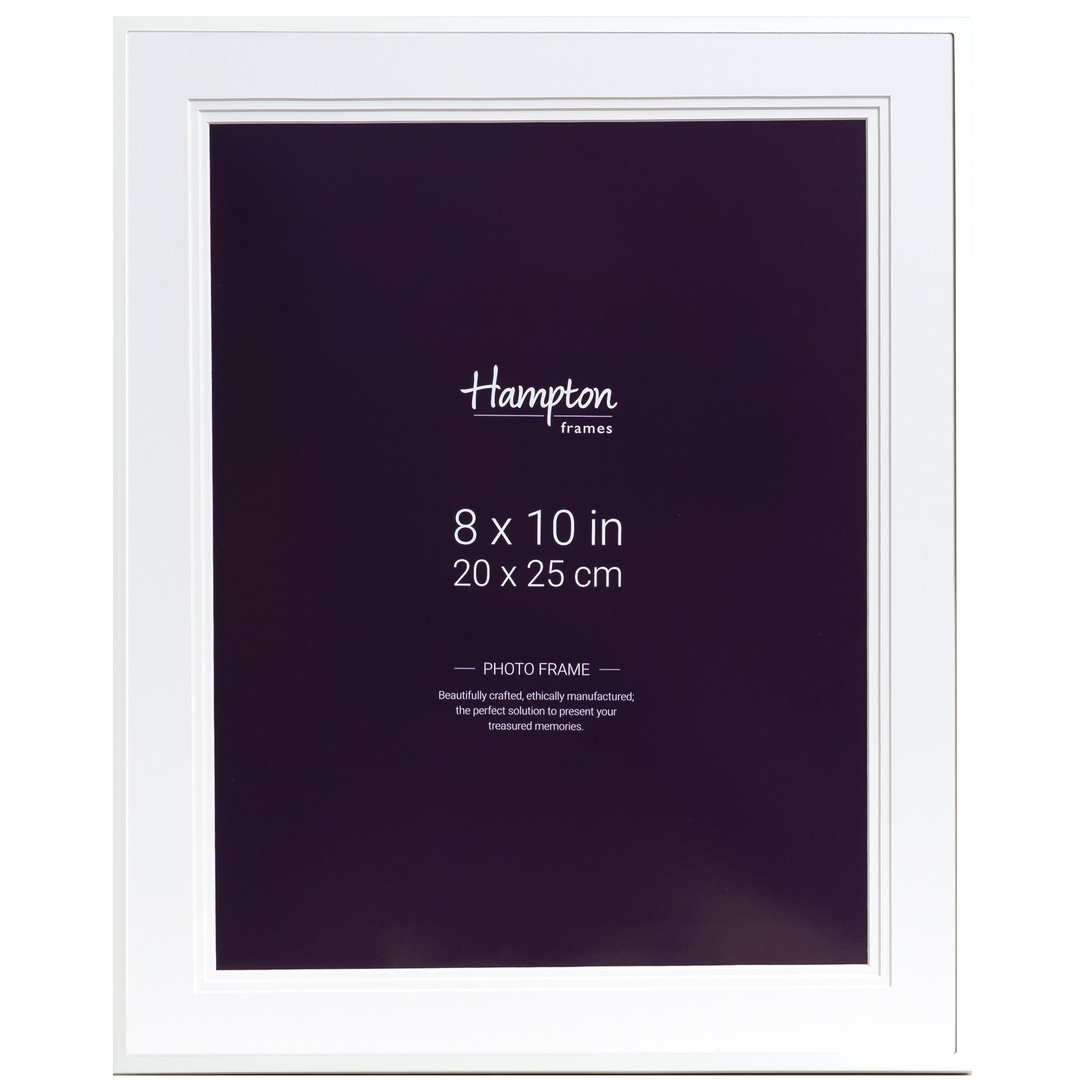Hampton Frames | Photo Frame | 8x10 (20x25cm), White, Rectangular, Polished Aluminium, Glass Aperture | Freestanding or Wall Mount | Elegant Display for Photos