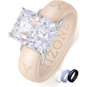 Silicone Ring with Stone Interchangeable Charm with Silicone Bands Set–Comfortable Everyday Workout Ring, 4 Colors Included,