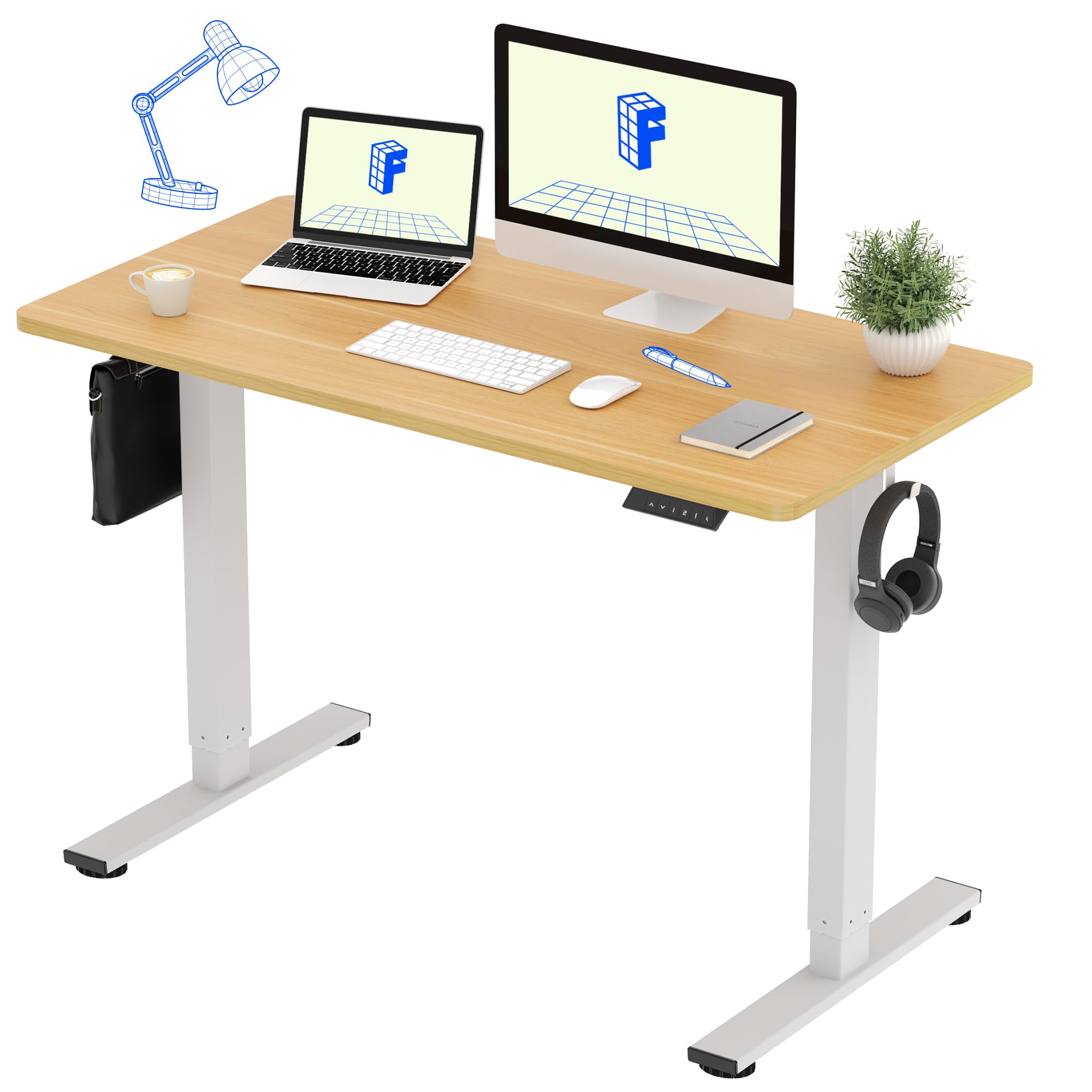 FLEXISPOT 電動式スタンディングデスク(幅120×奥行60,メモリー機能付き) 昇降デスク 高さ調節デスク パソコンデスク 人間工学 ゲーミングデスク EF1 セット (足（白）＋天板（メイプル）, 120*60)商品画像