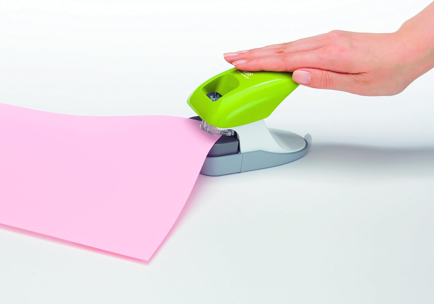 PLUS Paper Clinch Desktop Staple-Free Stapler, Green (31261) : Office Products