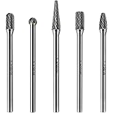 Carbide Burrs Set 5pcs Extra Long Shank Carbide Rotery Burr File Double Cut 1/4 Inch Shank 4 Inch Long Burr Bits For Die Grin