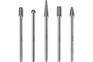 LU&MN Carbide Burrs Set 5pcs Extra Long Shank Carbide Rotery Burr File Double Cut 1/4 Inch Shank 4 Inch Long Burr Bits For Die Grinder Bits