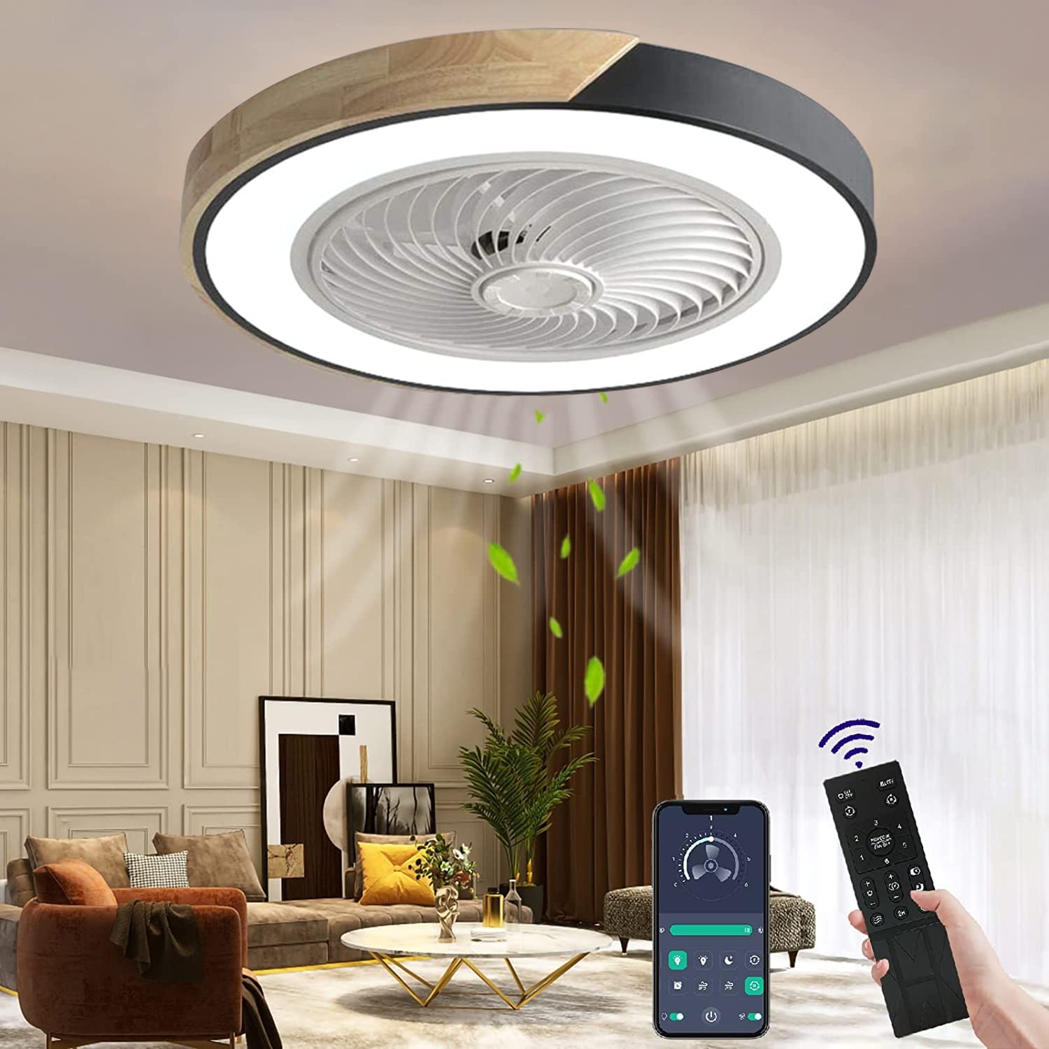 Wildcat Ceiling Fan with Lighting, LED Ceiling Light with Fan Remote Control Fan Ceiling Light Invisible Quiet Ceiling Lamp for Dining Room Living Room Bedroom [Energy Class F]