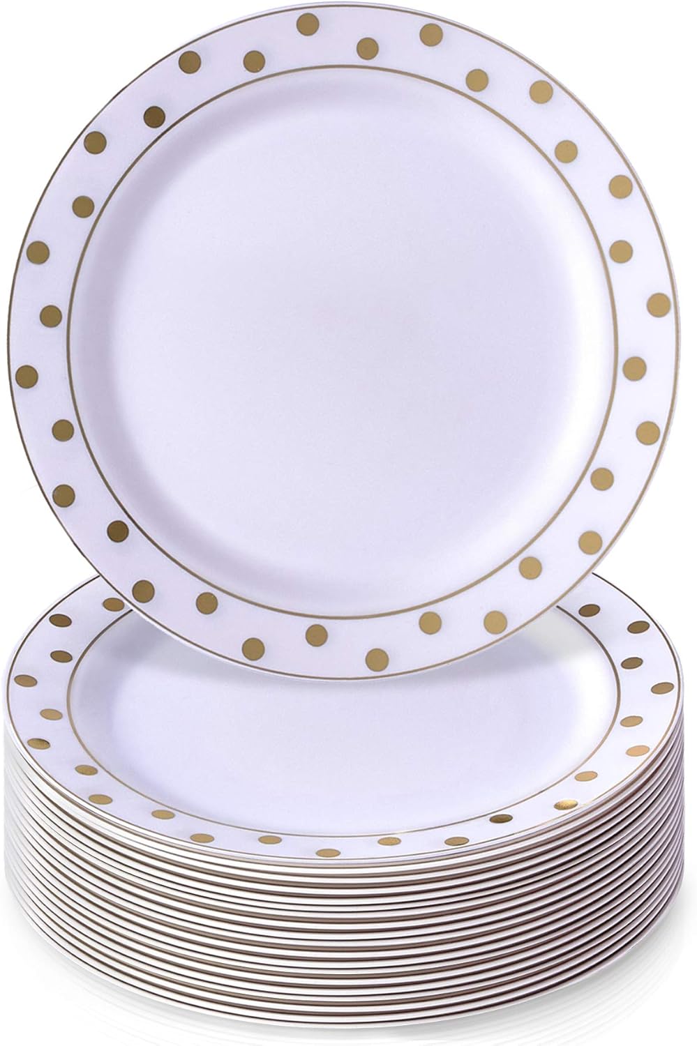 DISPOSABLE DINNERWARE PLATES Premium Reusable Plastic Dishes 20 Dinner Plates Dots Gold