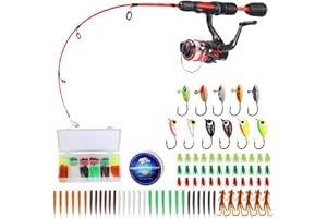 Sougayilang Ice Fishing Rod Reel Combo, 27'' Light/Medium Ice Spinning Rods, EVA Handle Ice Rod Set Ice Fishing Gear with Ice