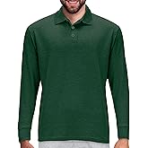 Premium Wear Long Sleeve Polo Shirt for Men, Cotton-Blend Fabric Golf Shirt with Collar, 3-Button Placket, Stain Guard
