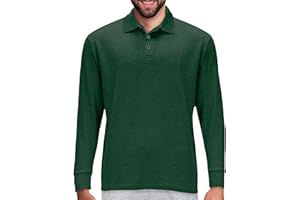Premium Wear Long Sleeve Polo Shirt for Men, Cotton-Blend Fabric Golf Shirt with Collar, 3-Button Placket, Stain Guard