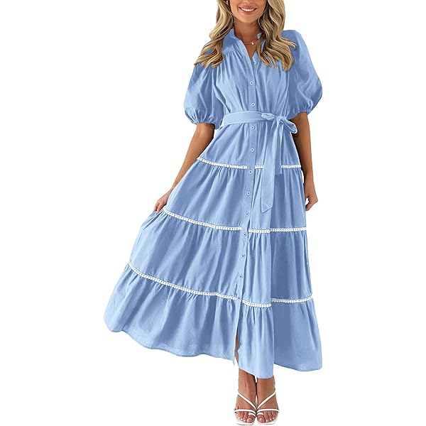 Women's Sexy Puff Sleeve Off Shoulder Maxi Dress，Flowy A Line Flowy Swing  Solid Color Gown at Amazon Women's Clothing store