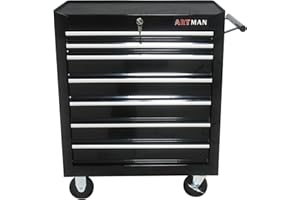 Campfun Rolling Tool Cart 7-Drawer, Metal Tool Storage Organizer Trolley with Interlock System and Wheels, Multifunctional Mechanic Tool Chest for Garage, Warehouse, Workshop, Repair Shop, Black