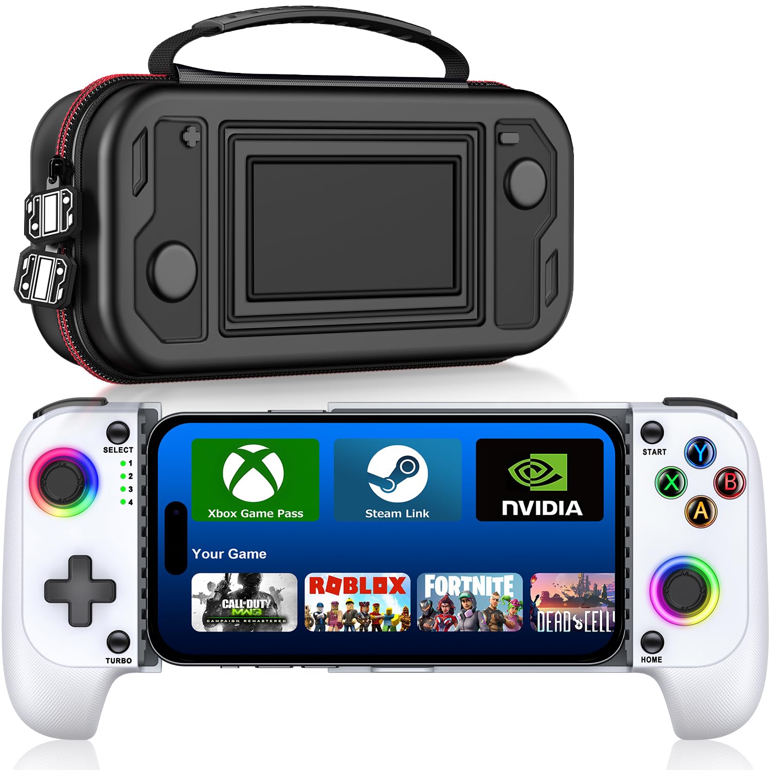 Photo 1 of ?Anti-Drift & Fast-Connect?Wireless Game Controller for iPhone/Android with Case | Hall Joysticks Bluetooth Phone Controller, For Cloud Gaming, Genshin Impact, Roblox, Call of Duty Mobile Gamers,White