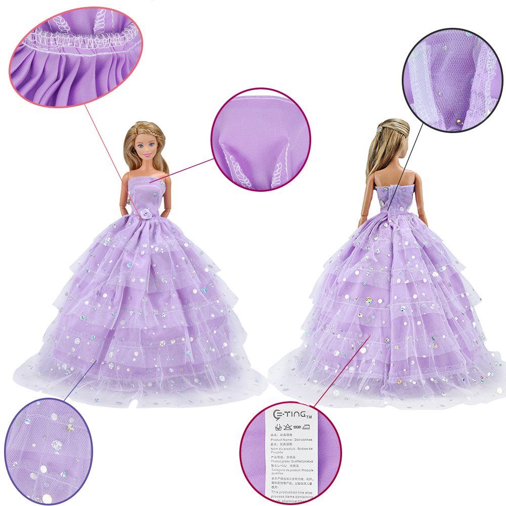 E-TING 2 pcs Beautiful Bride Clothing with Veil Party Ball Dresses for Girl Dolls