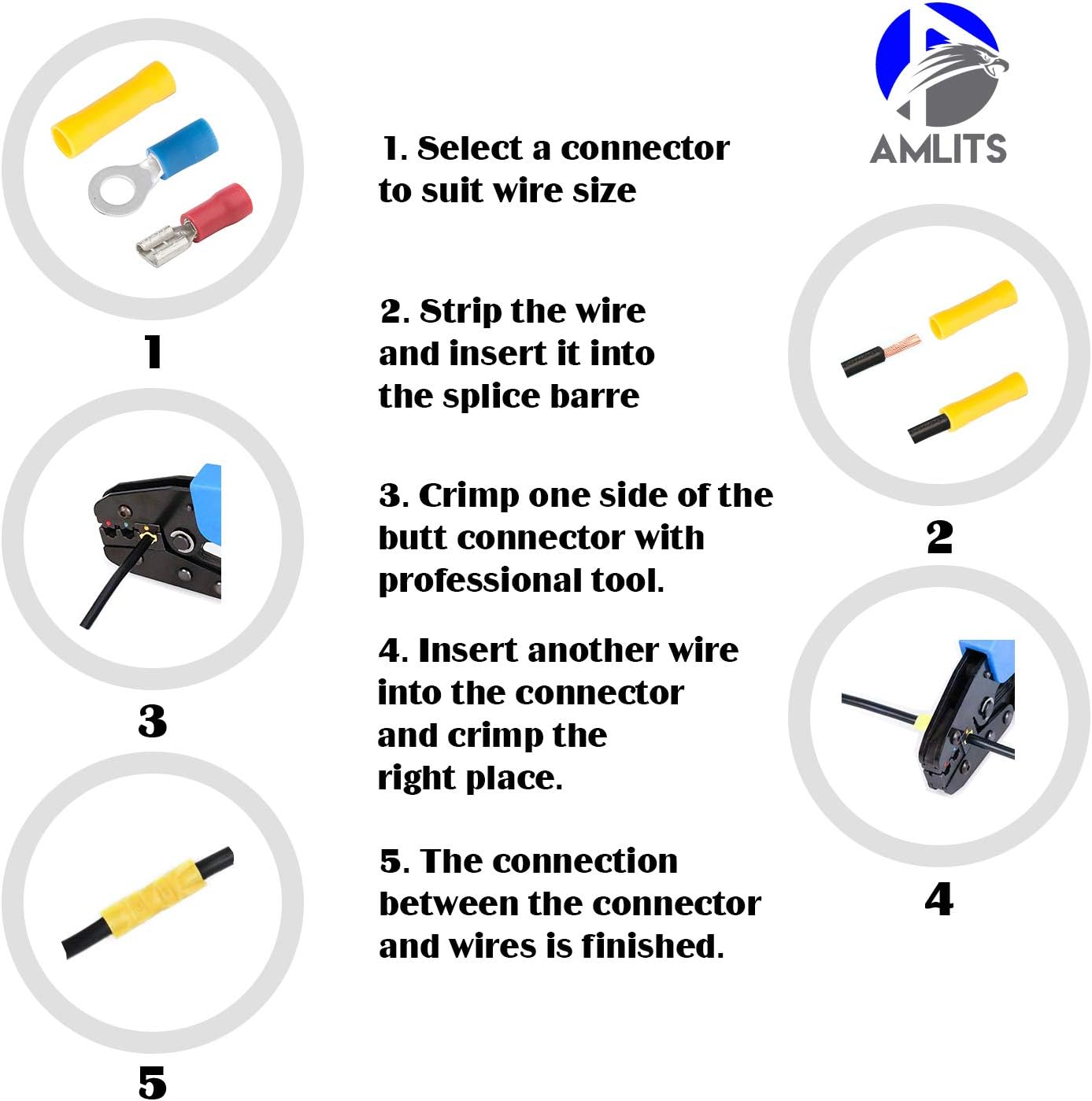 Amlits 300 PCS Insulated Wire Electrical Connectors - Butt, Ring, Spade, Quick Disconnect - Crimp Terminals Connectors Assortment Kit: Home Improvement