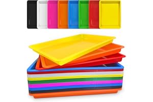 Slomg 10 Pack Plastic Art Craft Trays, Multicolor Activity Sensory Sand Puzzle Sorting Trays, Large Stackable Serving Platters for DIY Projects Painting Beads Jewelry Home Organizer Supply 12x16in
