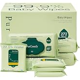 PurComfy Baby Wipes Unscented, 4 Flip-Top Packs + 4 Travel Pack | Plant Based, Hypoallergenic, Sensitive Newborn Skin, Total 272 Count Wipes