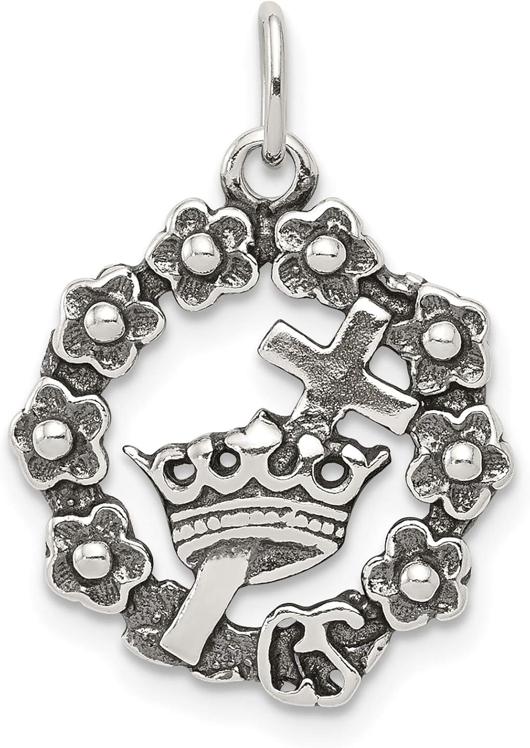 Christian Science Cross Thru Crown Religious Symbol Charm in Sterling Silver 18x16mm