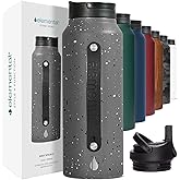 Elemental Iconic Stainless Steel Water Bottle with Straw - 32 oz Leak Proof Triple Wall Insulated Water Bottles for Travel and Sports - Reusable Gym Water Bottle with 2 Straws - Speckle Grey