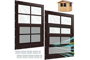 Kerty 2 Pack Shed Window Flush Mount Windows with Tempered Glass for Sheds, Chicken Coops, Garage and Playhouse (Brown) (18" 