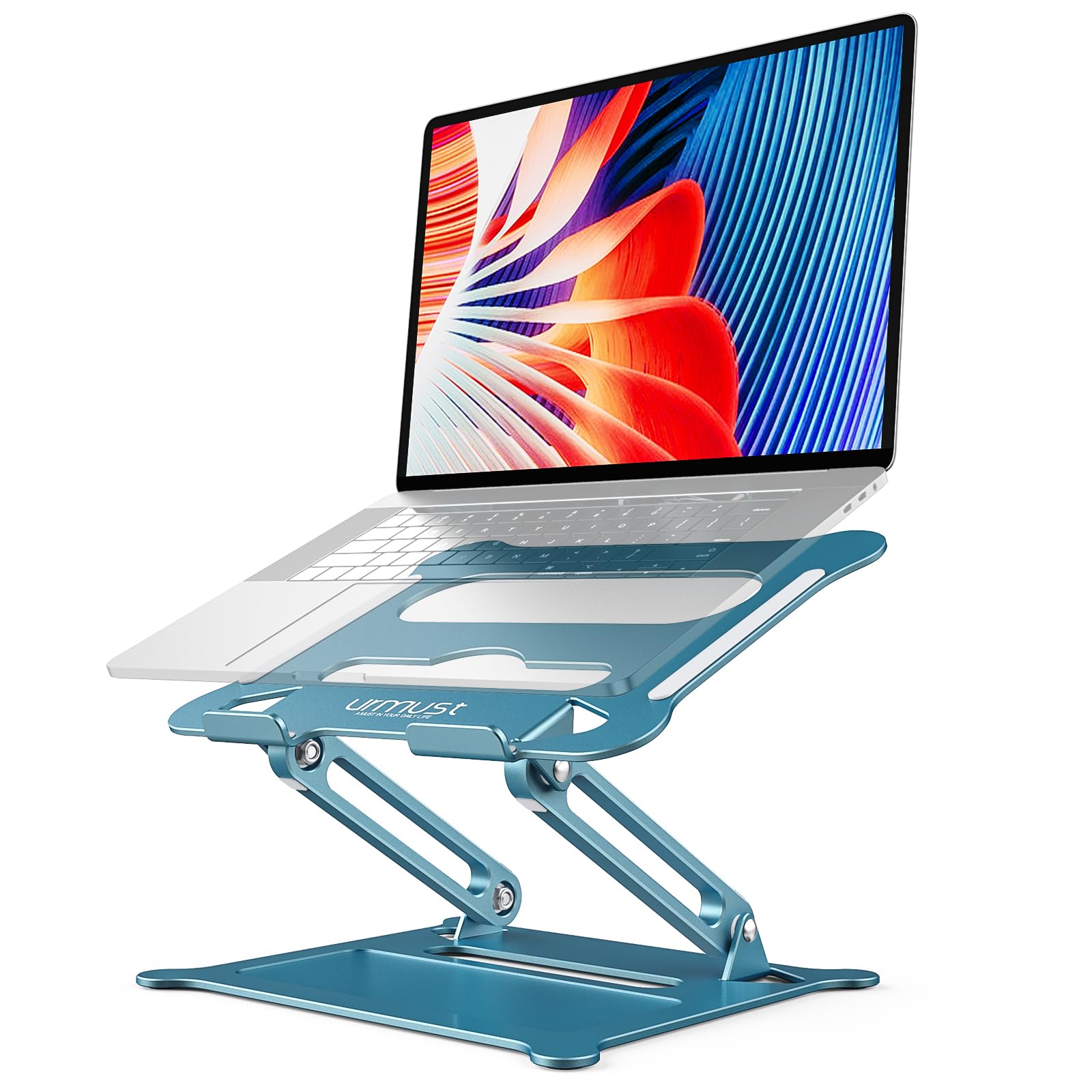 urmust Laptop Notebook Stand Holder, Ergonomic Adjustable Ultrabook Stand Riser Portable with Heat-Vent Compatible with MacBook Air Pro, Dell, HP, Lenovo Light Weight Aluminum Up to 15.6"(Blue)