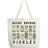 Pickle Tote Bag for Women, Vintage Pickle Jar Farmers Market Tote, Tote Gift Bag for Pickle Lover, Pickled Food Enthusiasts Gifts, Never Enough Pickles Shoulder Bag Gifts for Women Friend Sister -92