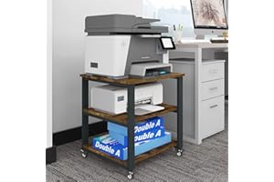 Natwind 3-Tier Laser Printer Cart,19.7''x19.7''x22.6'' Large Machine Stand,Heavy Duty Rolling Table with Storage,Floor-Standing Rack on Wheels,Paper File Organizer Shelf for Home Office (Retro)