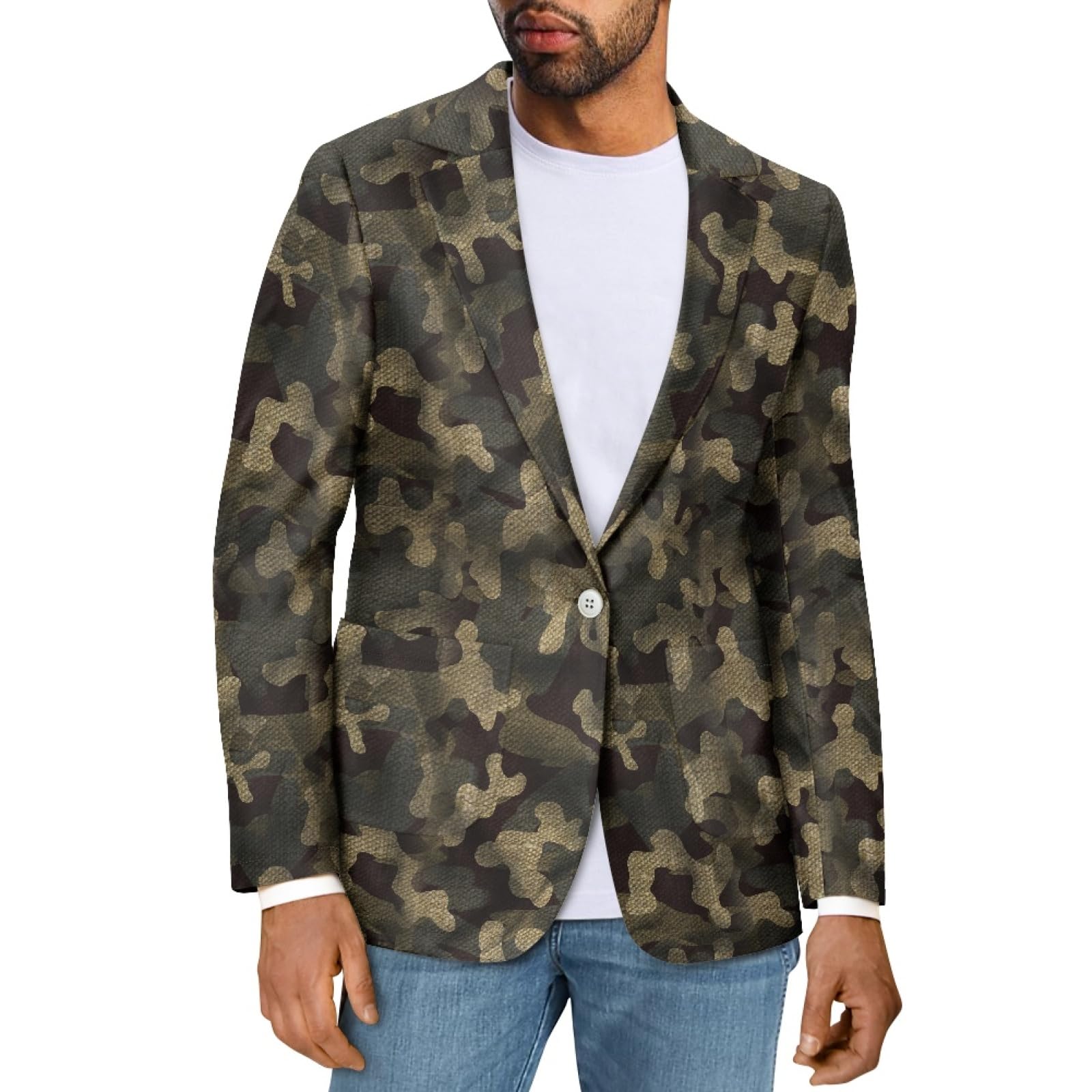 Photo 1 of ZWPINITUP Men's Camouflage Blazer Jacket Xmas Casual One Button Holiday Suit with Pockets 8 Sizes