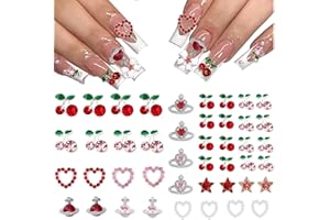 COOSLIM 45 Pcs Cherry Nail Charms Rhinestone Red Pink Cherries Nail Art Gems Star Heart Planet Pearl Nail Jewelry Decorations Saturn Shape Acrylic Nail Accessories for Women Girl DIY Crafts Supplies B