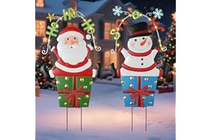 Lewondr 2 PCS Christmas Decororations Outdoor, 28.7" Solar Metal Santa Claus and Snowman Garden Stakes, Xmas Yard Signs with 2 Lighting Modes, Waterproof Solar Garden Decor for Pathway Yard Lawn Patio