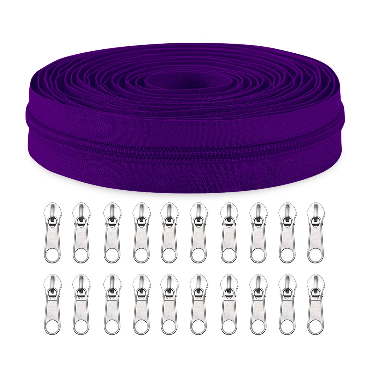 Sawoake #5 Nylon Coil Zippers by The Yard Bulk 10 Yards with 20pcs Zipper Sliders for DIY Sewing Tailor Craft Bag Garment Home Textile…(GrapePurple)