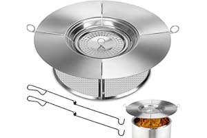 HYDREAM Heat Deflector for Solo Stove Bonfire 19.5",Fire Pit Heat Deflector with Mesh Spark Screen&2 Pokers,304 Stainless Steel 2 in 1 Heat Diffuser for Solo Stove Bonfire Accessories Camping Capture Warmth