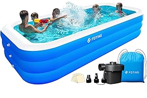FOTING Inflatable Pool for Adults and Kids with Electric Pump & Carrying Bag, 120" X 72" X 23" Full-Sized Blow Up Pool Oversized Thickened Family Large Swimming Pool for Backyard Garden Outdoor Summer
