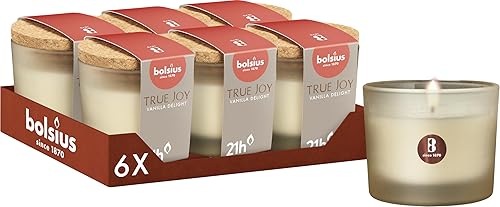Bolsius - True Joy - Set of 6 Scented Candles - Beige - Vanilla Delight - Burn time: 21 Hours - with Natural extracts - with Natural Vegetable Wax - Palm Oil Free