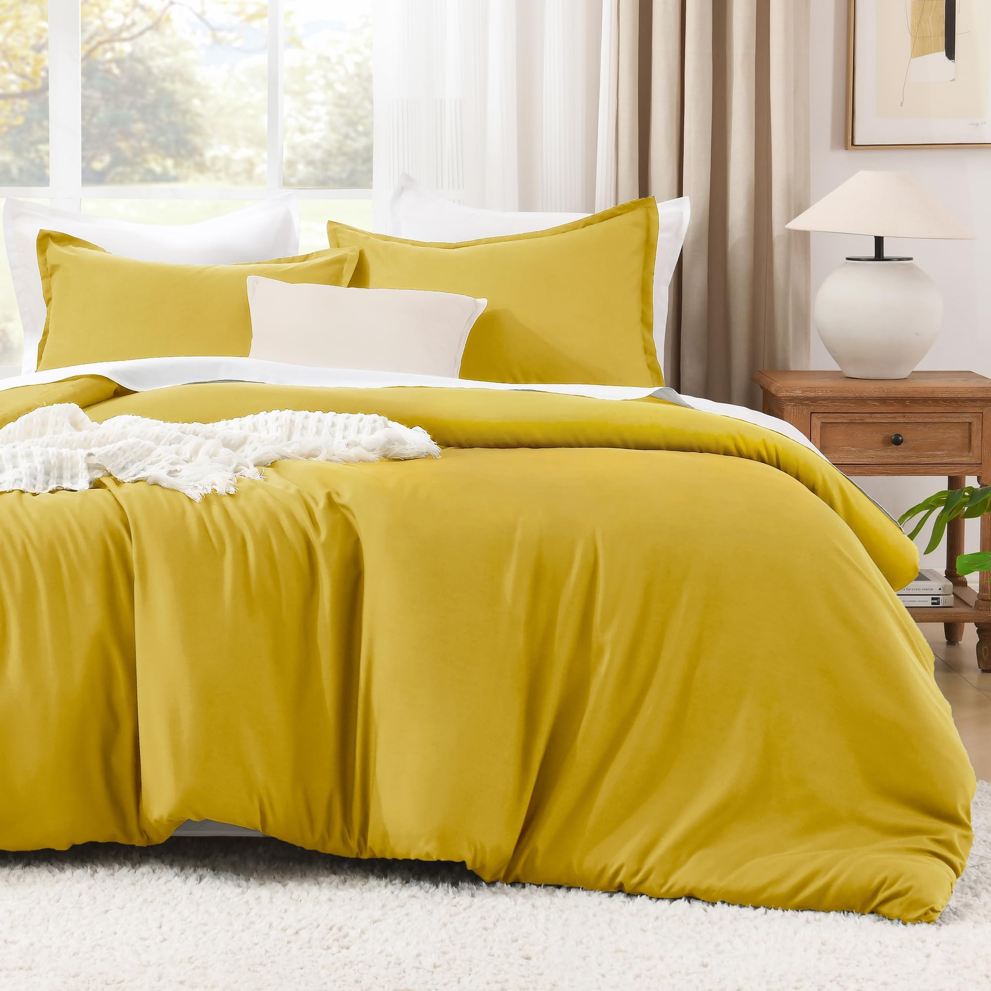 Litanika Comforters Twin XL Size Mustard Yellow, 2 Pieces Lightweight Solid Bedding Set & Collections, All Season Fluffy Bed Set (68x92 Inches Comforter & 1 Pillowcase)