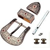 ToSSme 1.5" Wide Engraved Belt Buckles Pale gold Inlaid Ruby Belt Buckle Set