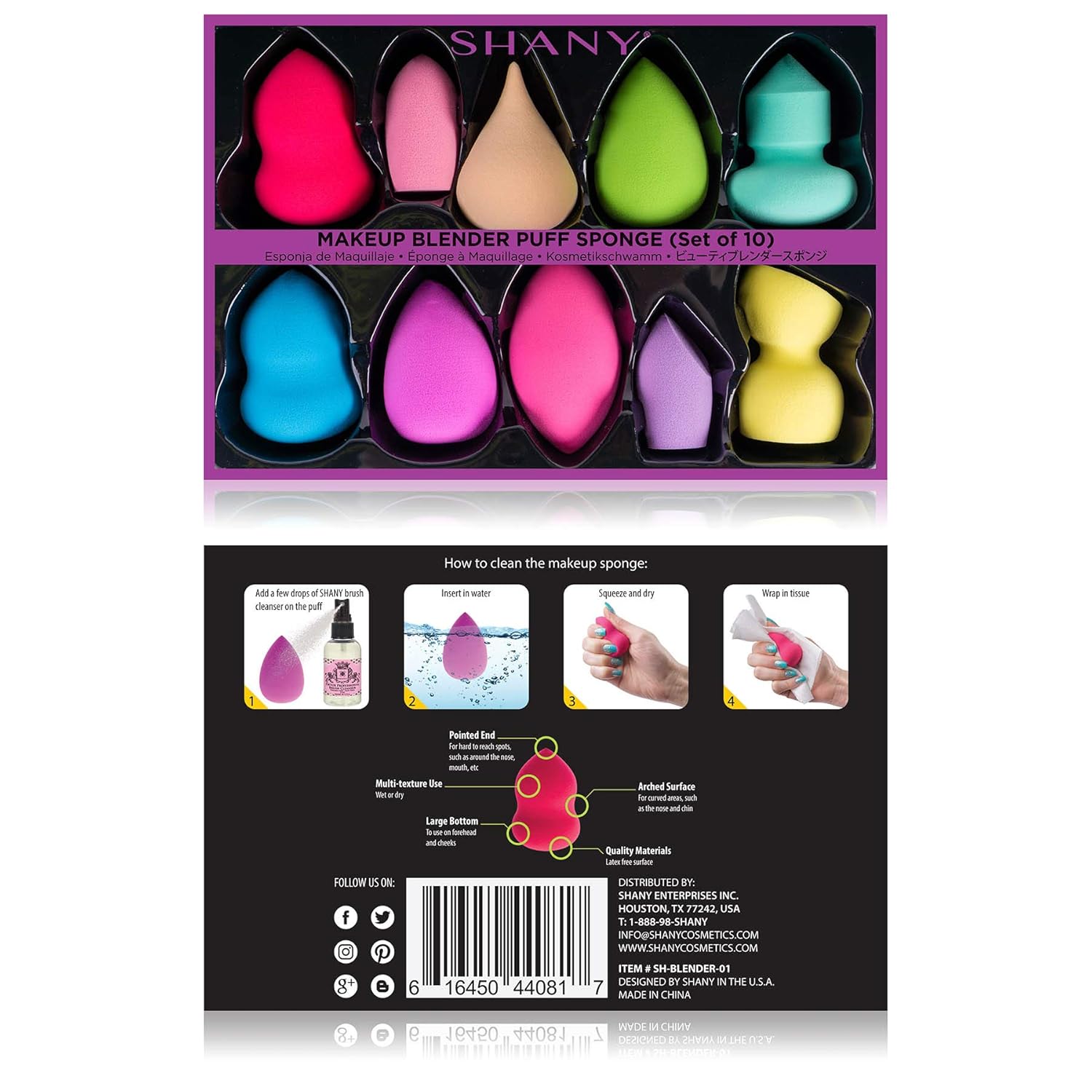 SHANY Makeup Premium Beauty Sponge Blender Puff Set - Latex-free & Vegan, Multipurpose Shapes & Colors - Set of 10 : Beauty