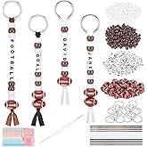 Defresit 762 Pcs DIY Football Keychain Kit Bead Craft Set with Letter Beads, Brown Barrel Beads, Ribbons & Laser Bags for Football Party Favors, Footballs Gifts & Team Craft Activities