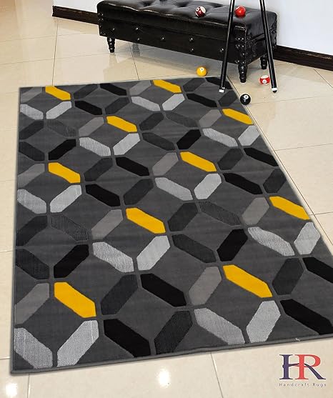 Tapis De Salon Moderne Contemporain Jaunegrisargenténoir