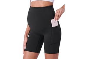 POSHDIVAH Women's Maternity Shorts Over The Belly Biker Yoga Active Pregnancy Workout Short Pants with Pockets 8"