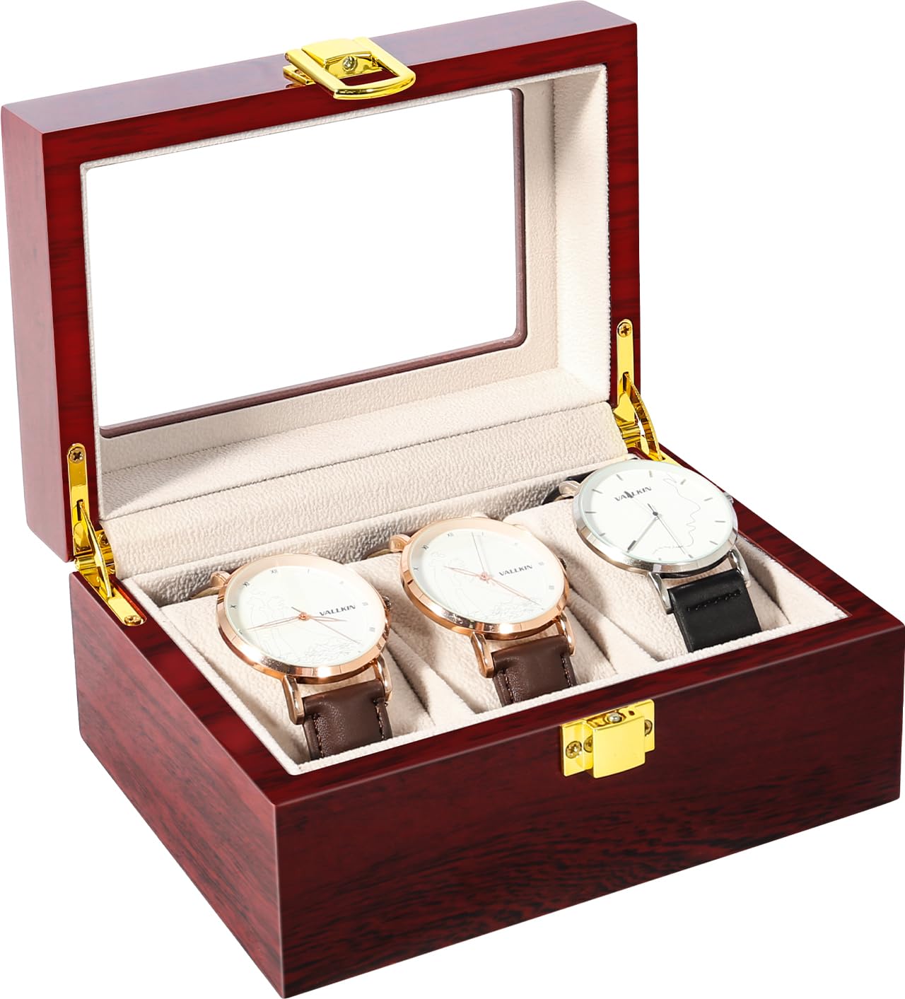 Uten 3 Grids Watch Box Storage Case Organizer Jewellery Display Wooden for Men Women