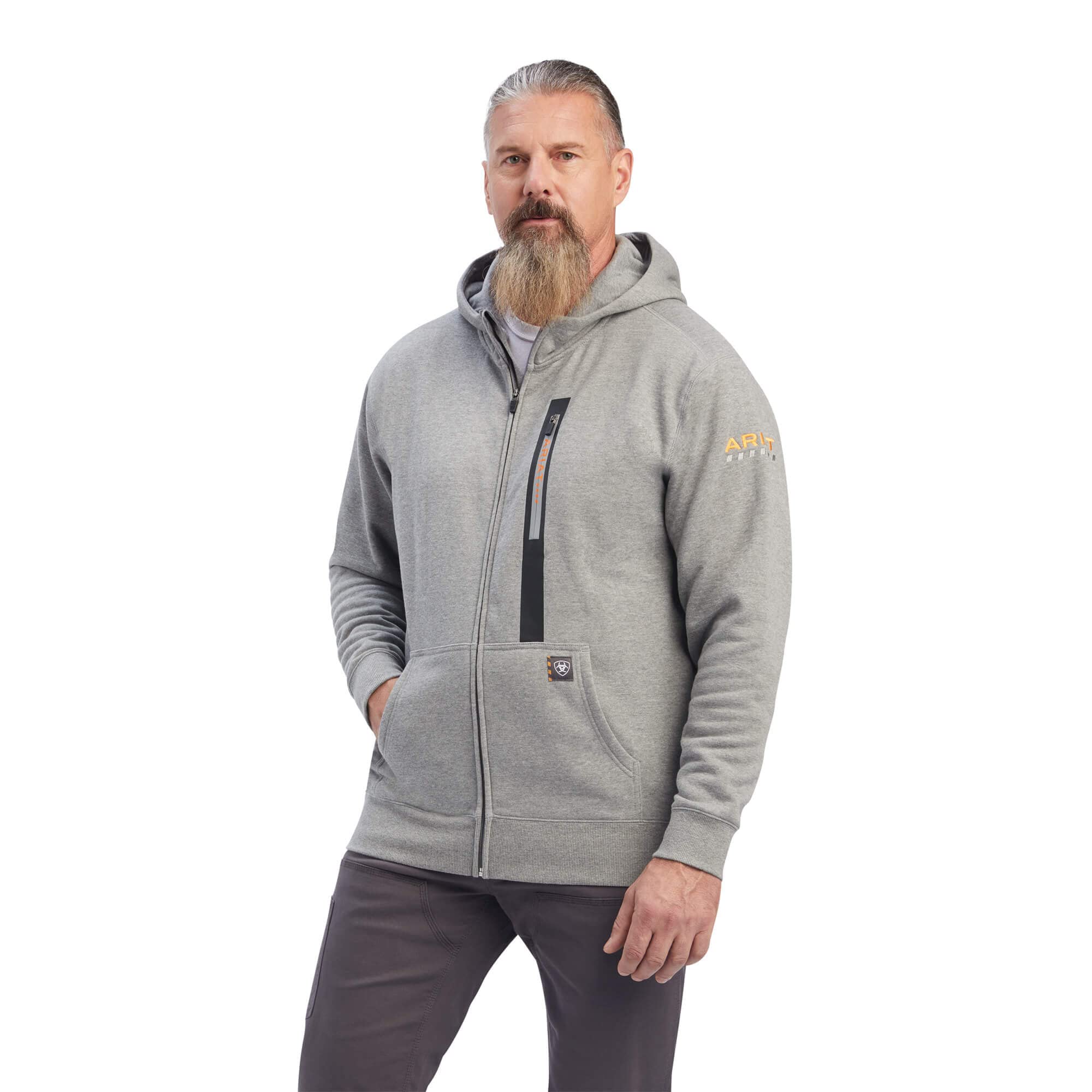 ARIAT Men's Rebar Workman Full Zip Hoodie, Heather Grey, Size XX-Large Image