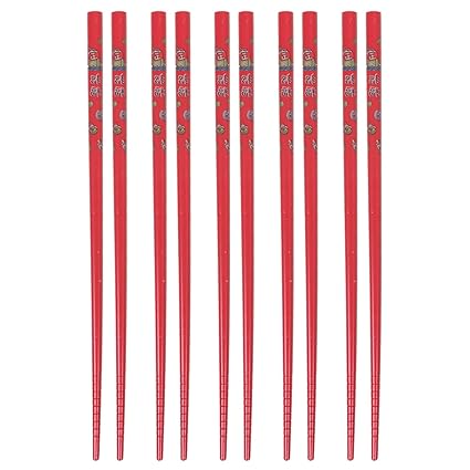 HOMIZE Premium Natural Bamboo Chopstick, 9.5 Inch, Set of 5 Pairs, (Red-Random)