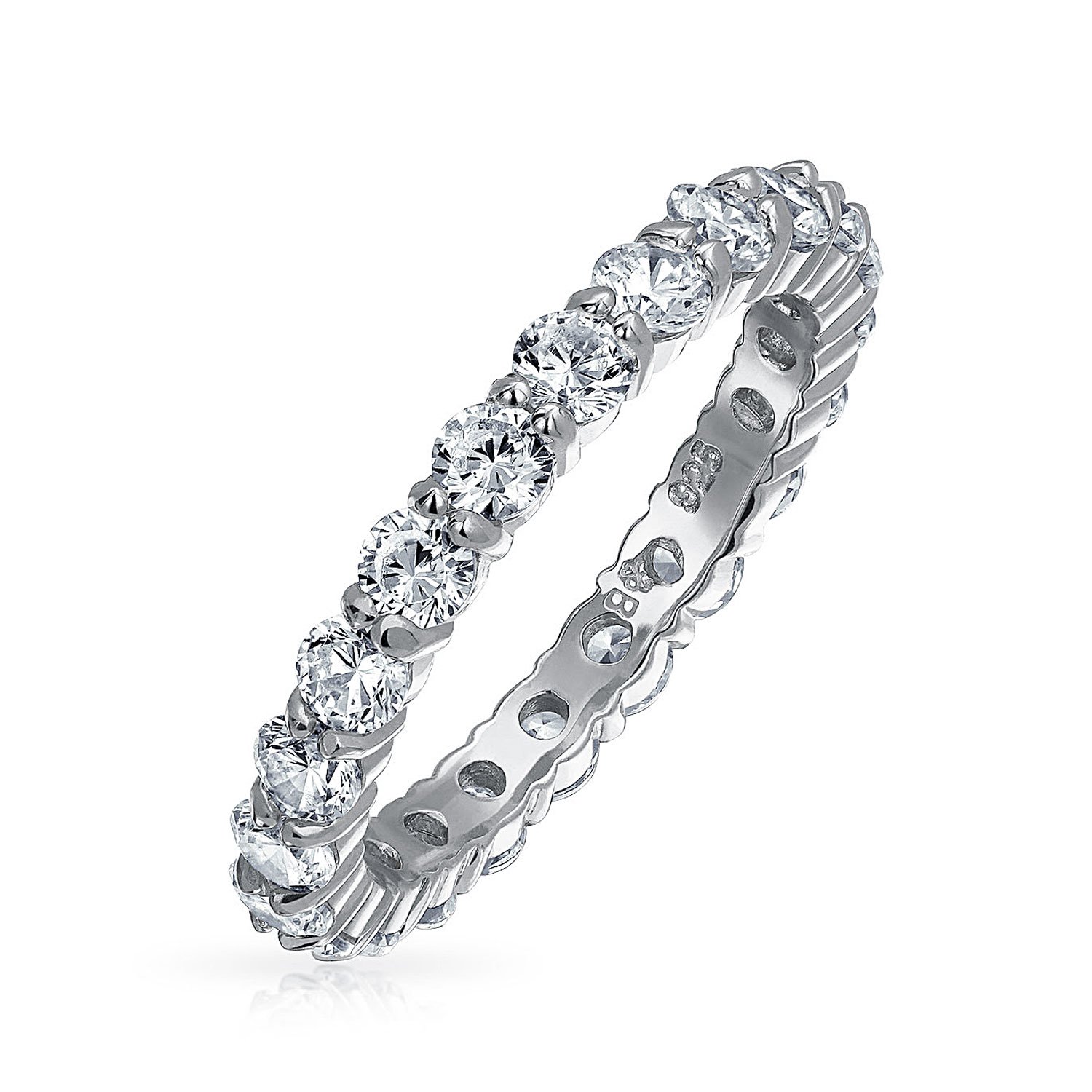 Cubic Zirconia Stackable CZ Channel Set Eternity Anniversary Wedding Band Ring For Women For Teen .925 Sterling Silver