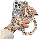 Compatible with iPhone 13 Pro Max Glitter Bling Case, Cute Luxury 3D Crystal Queen Rhinestone Full Diamond with Silk Scarf Wristband Chain Women Case Cover for iPhone 13 Pro Max 6.7"