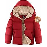 ZITY Boy's Winter Coat Thermal Puffer Jacket Warm Sherpa Fleece Lined Water-Resistant Zip Outerwear Coat with Detachable Hood