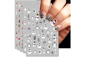 IDDFEVE Christmas Nail Art Stickers, Pegatinas Uñas Navidad - Self-Adhesive Santa Hat Snowflake Elk Xmas Tree Design for Manicure DIY Holiday Nail Decals Decorations (6 Sheets)