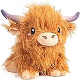 Happy Fuel Highland Cow Microwavable 1.5lbs Unscented Heating Pad for Women & Kids- Cute Soft Cozy Pillow Plush Heatable Warm Stuffed Animals- Kawaii Hot & Cold Plushie Toy- Cow Gifts for Girls & Boys